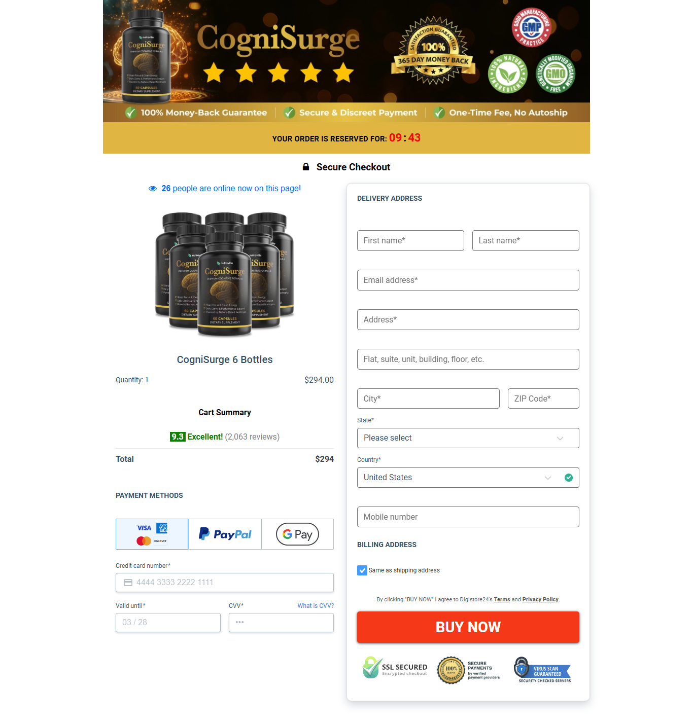 CogniSurge Payment Screen